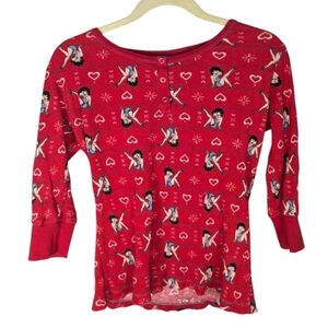 Betty Boop Sleepwear Christmas Sleep Button heart Shirt Top size woman's Large